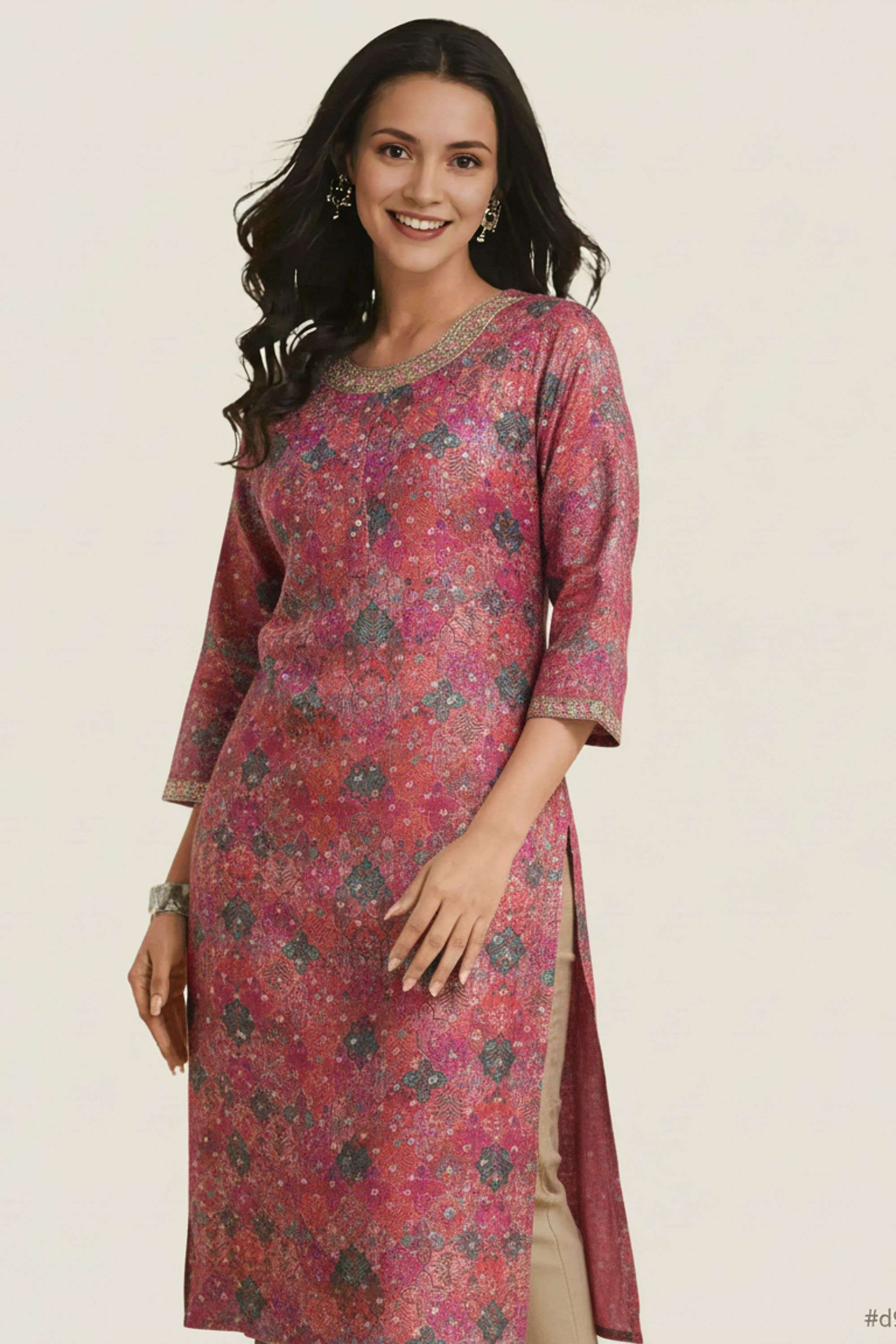 Solid-Blended-Fabric-Regular-Fit-Festive-Wear-Women-Kurta