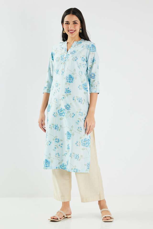 Printed-Blended-Fabric-Collared-Women-s-Kurta