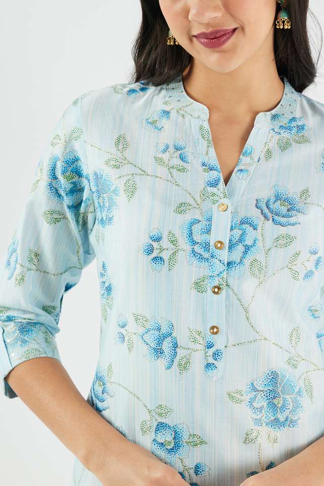 Printed-Blended-Fabric-Collared-Women-s-Kurta