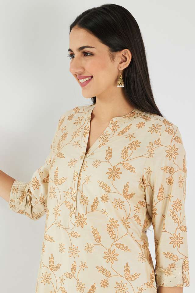 Printed-Blended-Fabric-Collared-Women-s-Kurta