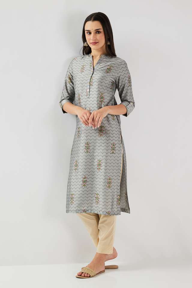 Printed-Blended-Fabric-Collared-Women-s-Kurta