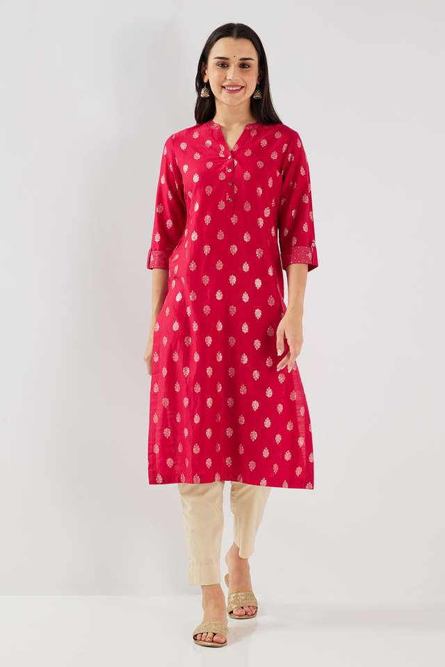 Printed-Blended-Fabric-Collared-Women-s-Kurta
