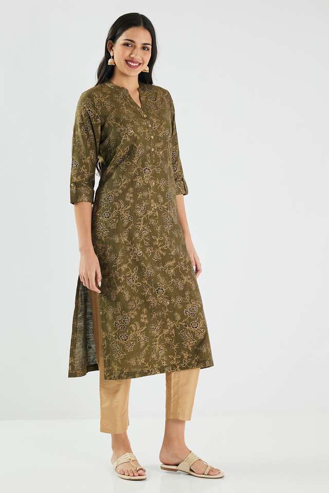 Printed-Blended-Fabric-Collared-Women-s-Kurta