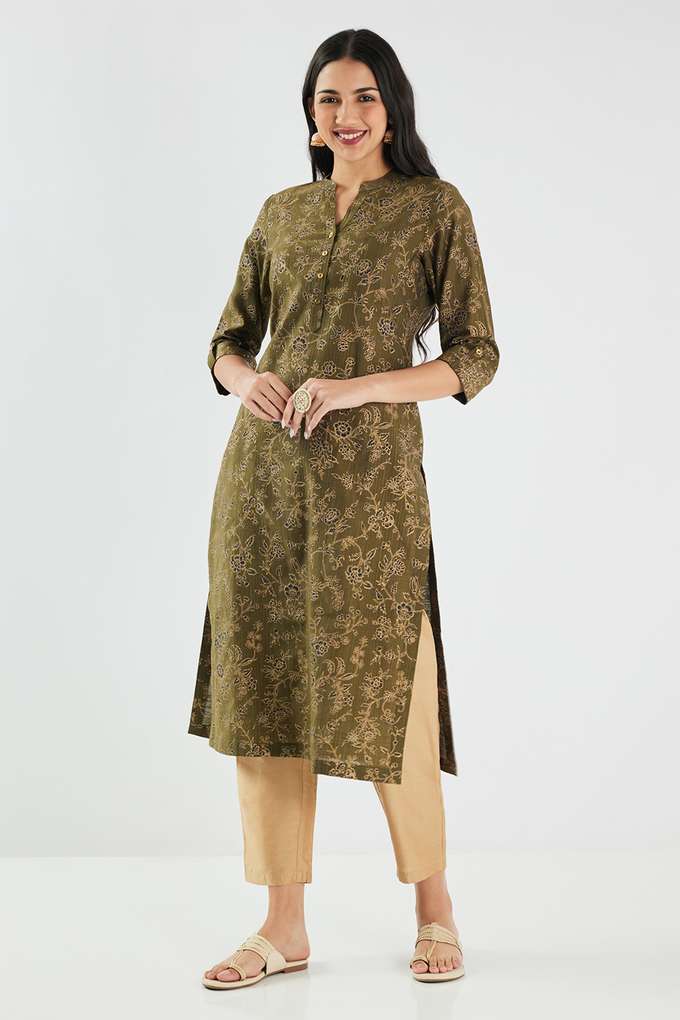 Printed-Blended-Fabric-Collared-Women-s-Kurta