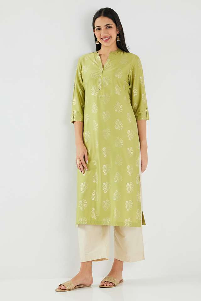 Printed-Blended-Fabric-Collared-Women-s-Kurta