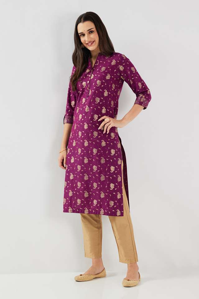 Printed-Blended-Fabric-Collared-Women-s-Kurta