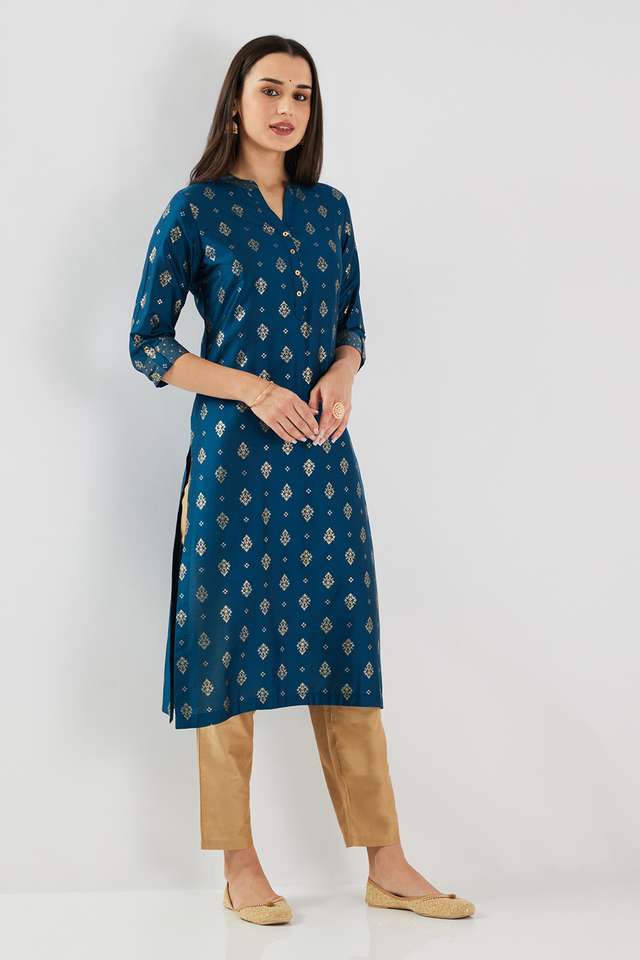 Printed-Blended-Fabric-Collared-Women-s-Kurta