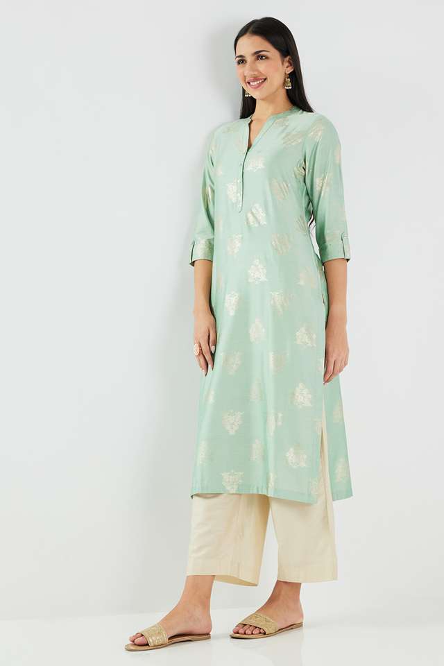 Printed-Blended-Fabric-Collared-Women-s-Kurta