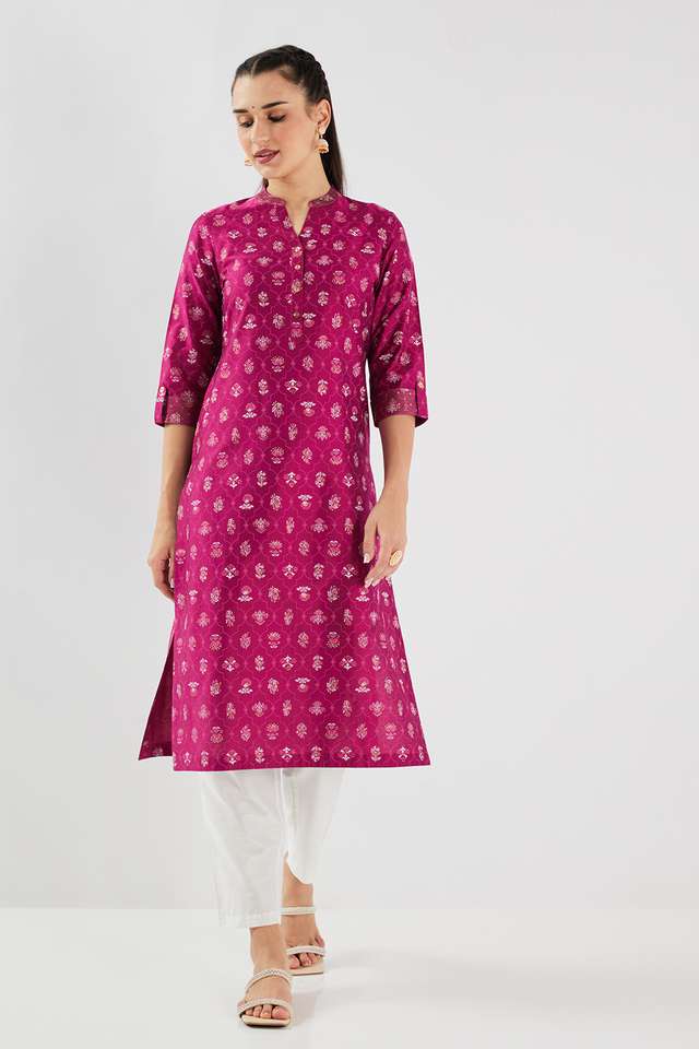 Printed-Blended-Fabric-Collared-Women-s-Kurta