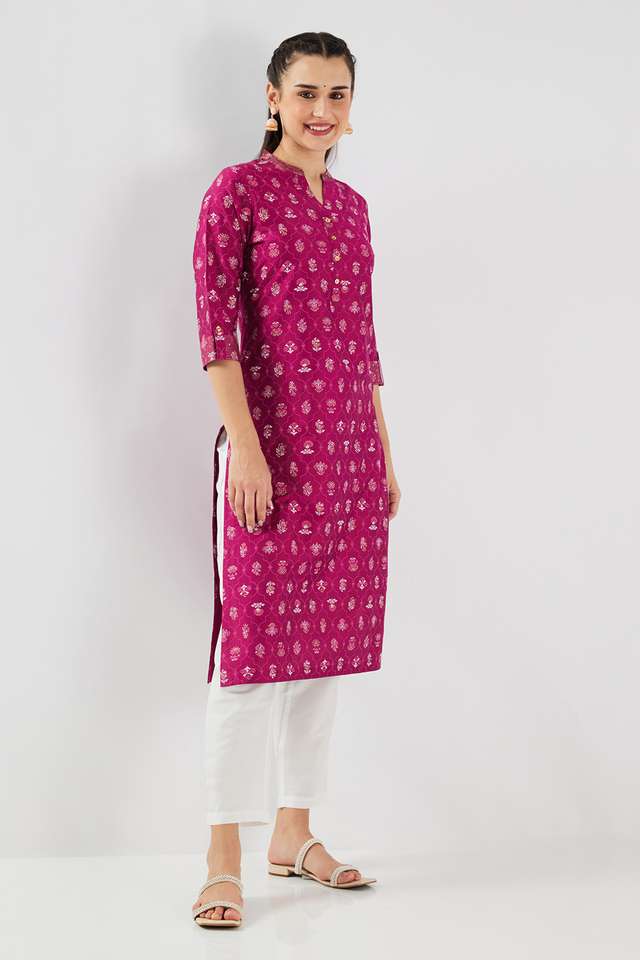 Printed-Blended-Fabric-Collared-Women-s-Kurta