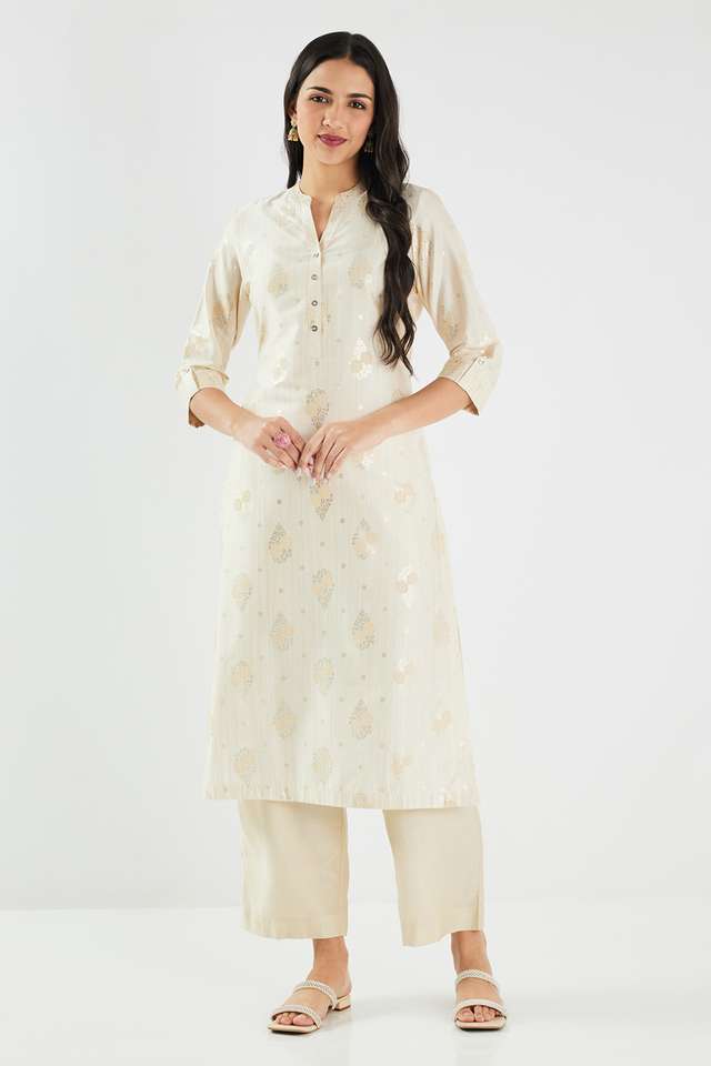 Printed-Blended-Fabric-Collared-Women-s-Kurta