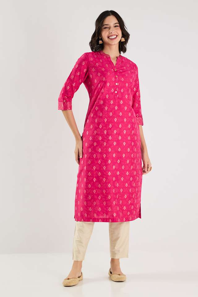 Printed-Blended-Fabric-Collared-Women-s-Kurta
