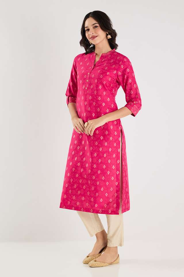 Printed-Blended-Fabric-Collared-Women-s-Kurta