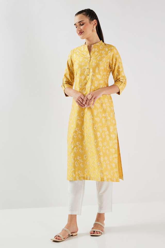 Printed-Blended-Fabric-Collared-Women-s-Kurta