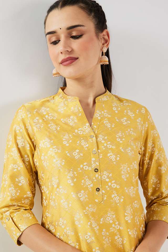 Printed-Blended-Fabric-Collared-Women-s-Kurta