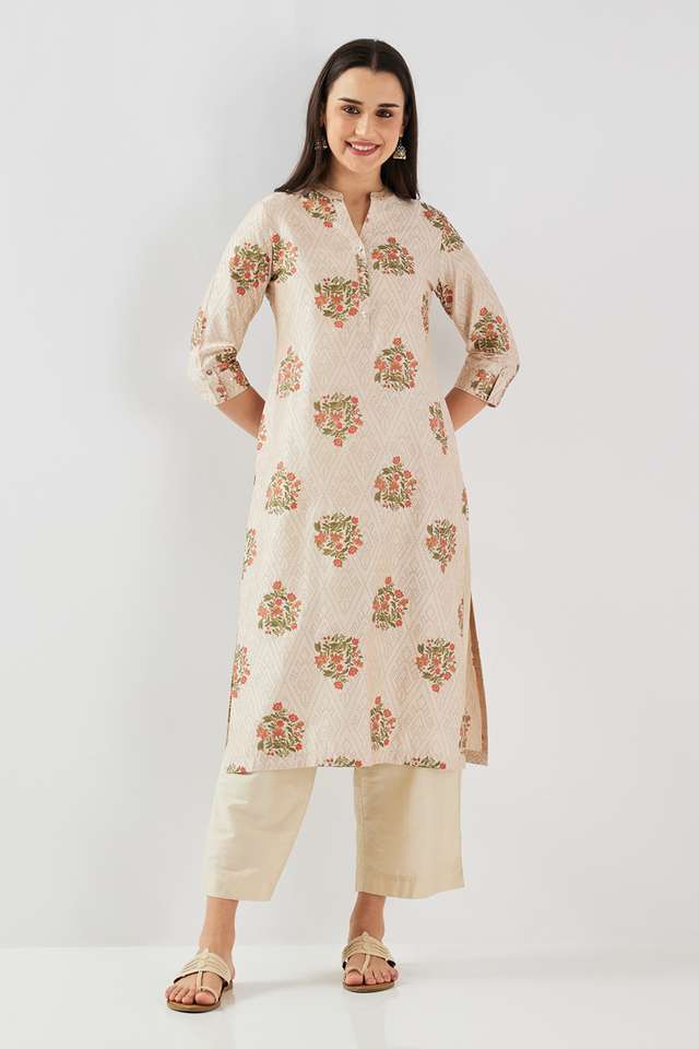 Printed-Blended-Fabric-Collared-Women-s-Kurta
