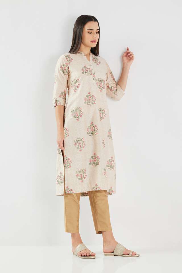 Printed-Blended-Fabric-Collared-Women-s-Kurta