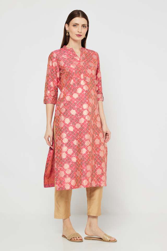 Printed-Blended-Fabric-Collared-Women-s-Kurta