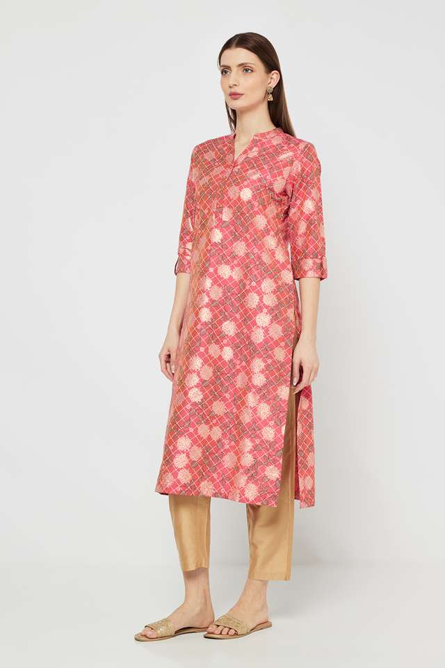 Printed-Blended-Fabric-Collared-Women-s-Kurta