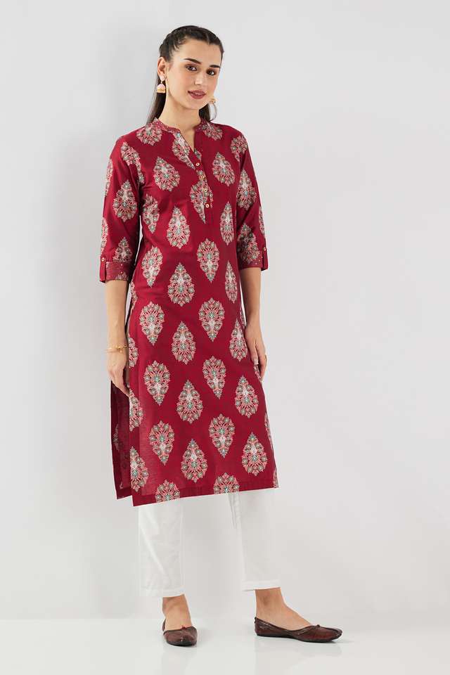 Printed-Blended-Fabric-Collared-Women-s-Kurta