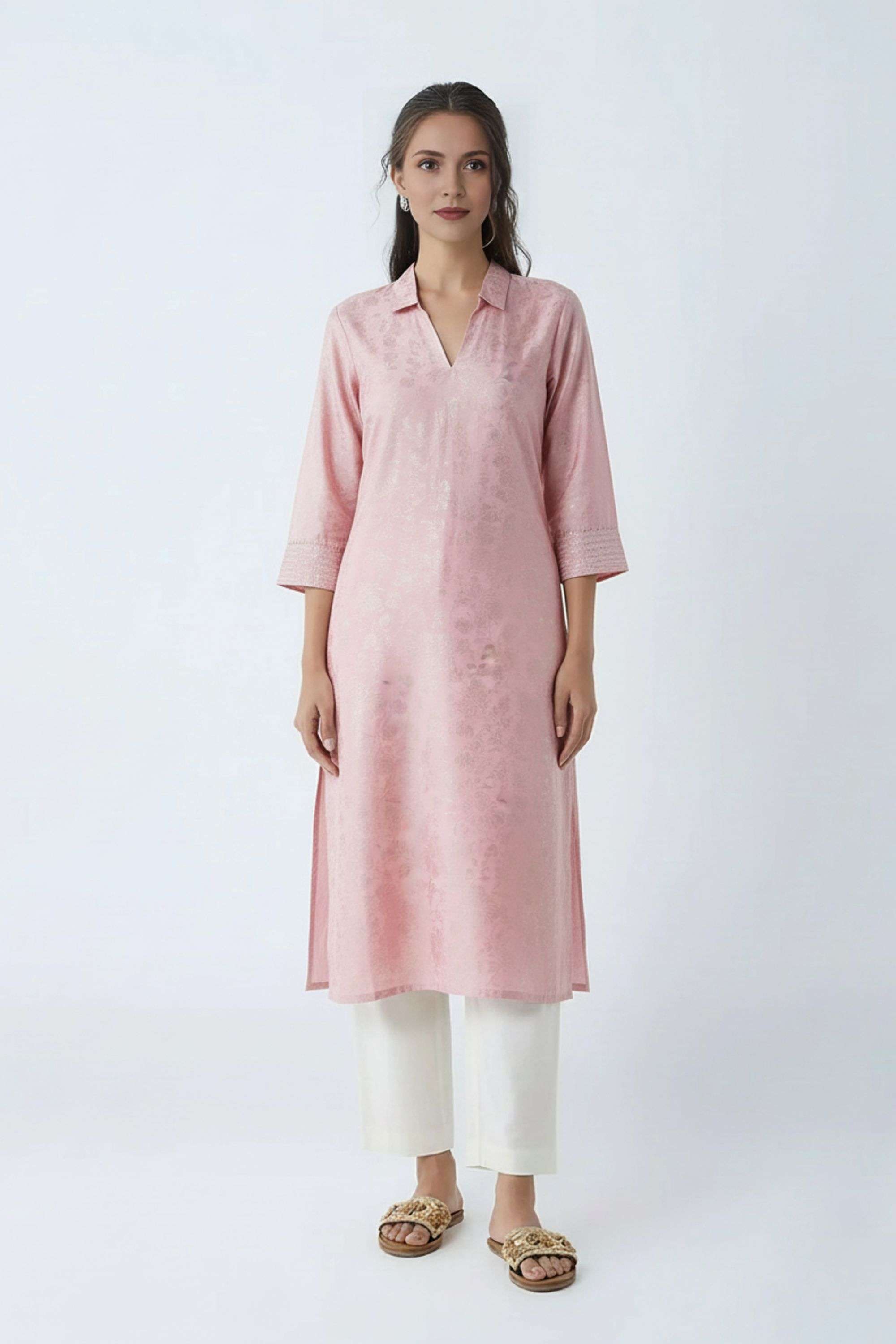 Solid-Blended-Fabric-Regular-Fit-Festive-Wear-Women-Kurta