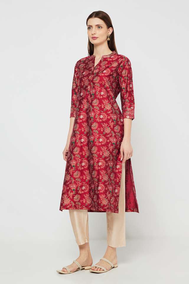 Embroidered-Blended-Fabric-Collared-Women-s-Festive-Wear-Kurta
