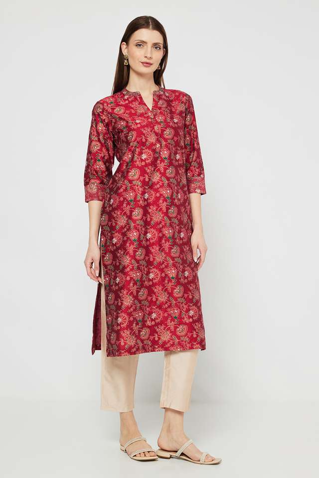 Embroidered-Blended-Fabric-Collared-Women-s-Festive-Wear-Kurta