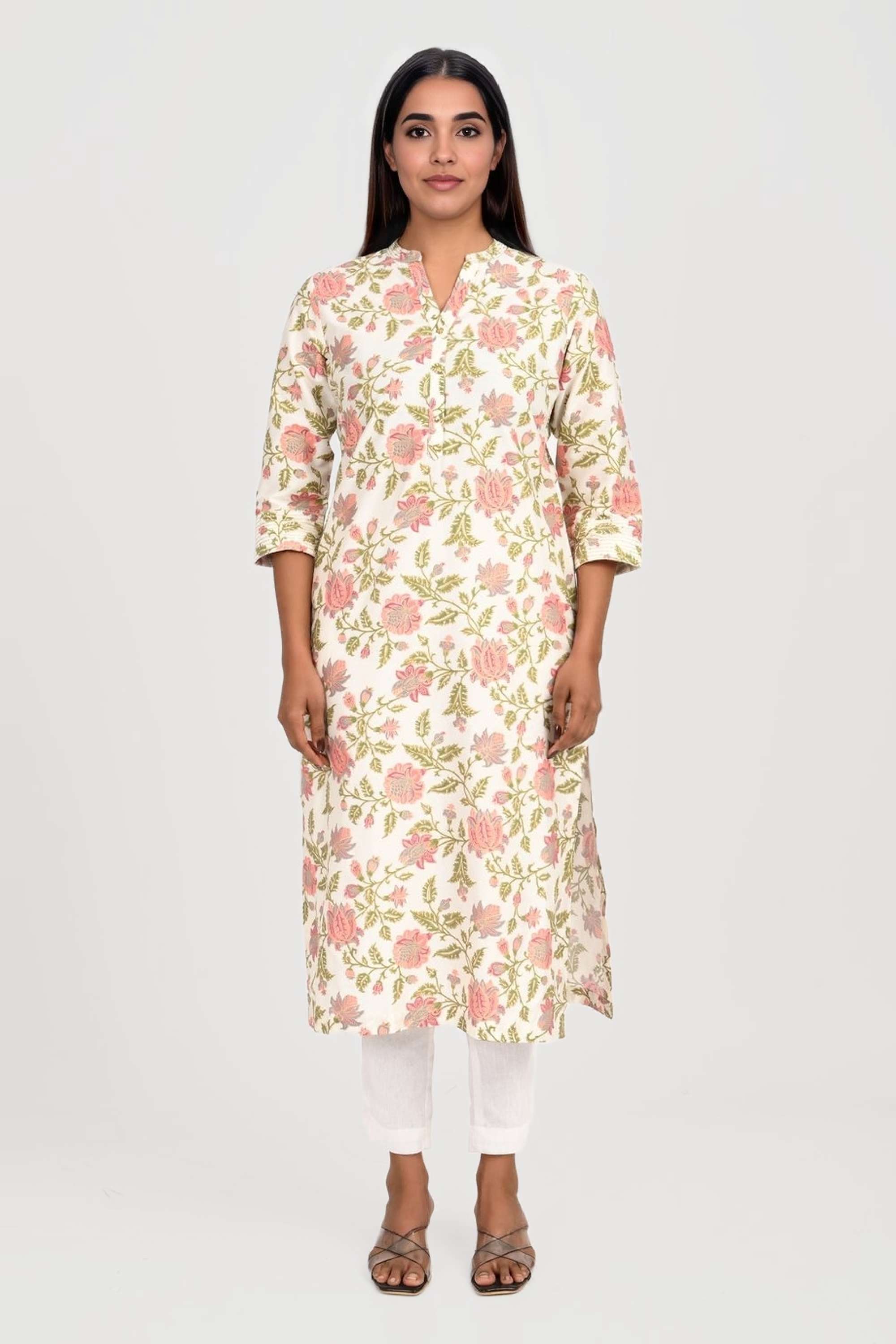 Embroidered-Blended-Fabric-Collared-Women-s-Festive-Wear-Kurta