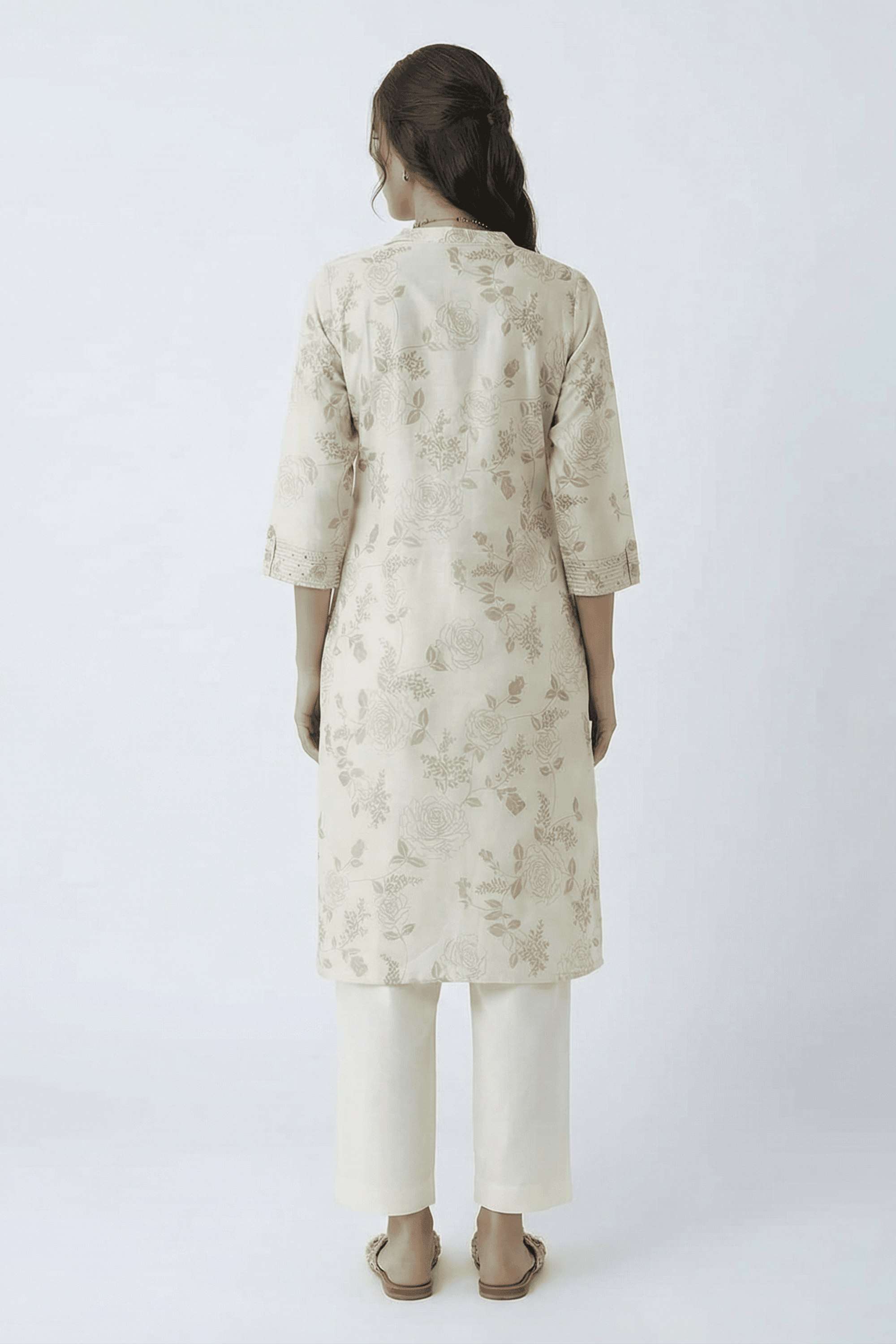 Floral-Blended-Fabric-Henley-Women-Fusion-Wear-Kurta