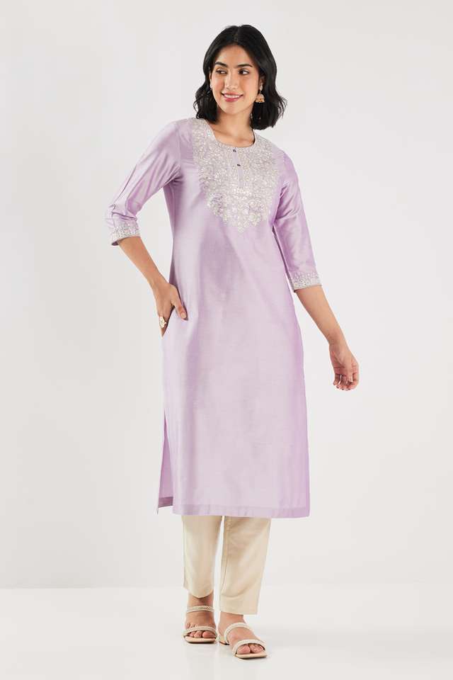 Printed-Blended-Fabric-Round-Neck-Women-s-Kurta