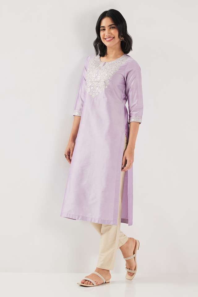 Printed-Blended-Fabric-Round-Neck-Women-s-Kurta
