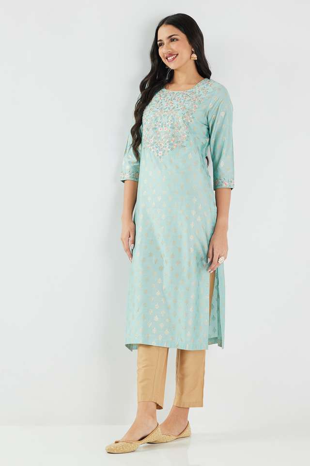 Printed-Blended-Fabric-Round-Neck-Women-s-Kurta