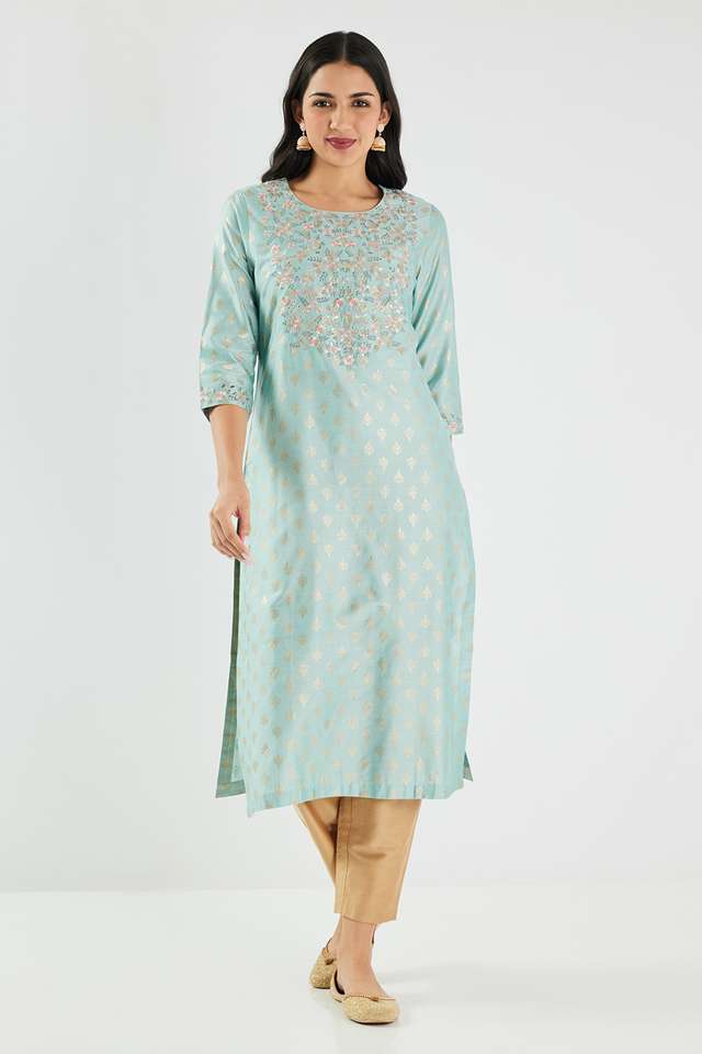 Printed-Blended-Fabric-Round-Neck-Women-s-Kurta
