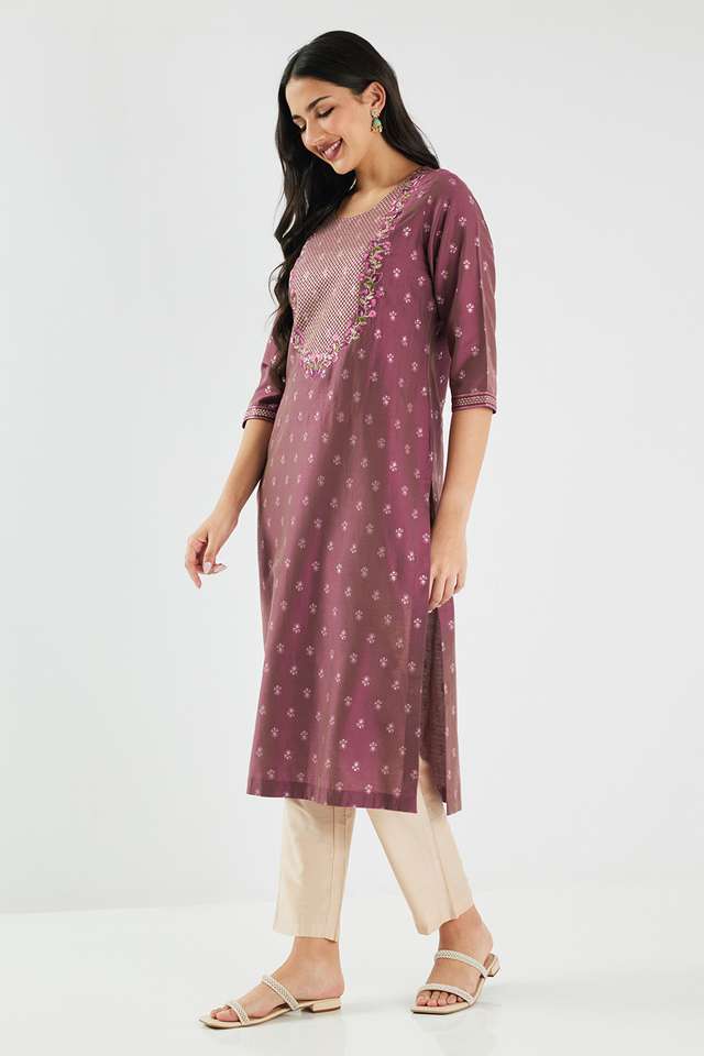 Printed-Blended-Fabric-Round-Neck-Women-s-Kurta