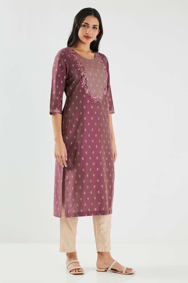 Printed-Blended-Fabric-Round-Neck-Women-s-Kurta