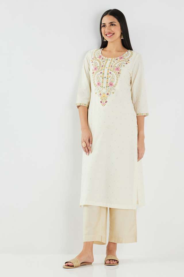 Printed-Blended-Fabric-Round-Neck-Women-s-Kurta
