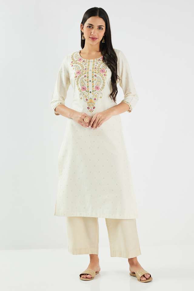 Printed-Blended-Fabric-Round-Neck-Women-s-Kurta