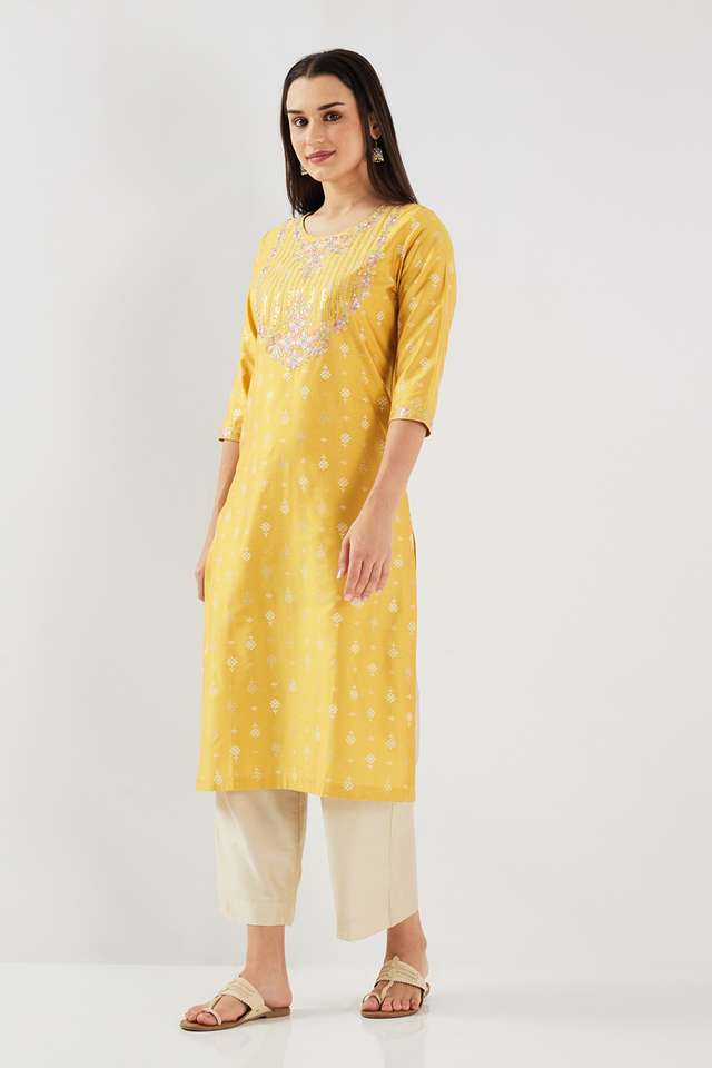 Printed-Blended-Fabric-Round-Neck-Women-s-Kurta