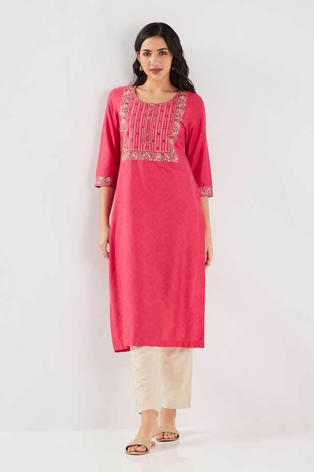 Printed-Blended-Fabric-Round-Neck-Women-s-Kurta