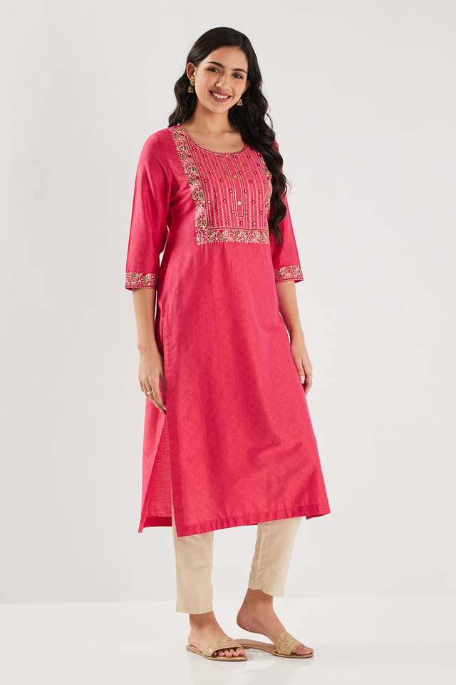 Printed-Blended-Fabric-Round-Neck-Women-s-Kurta
