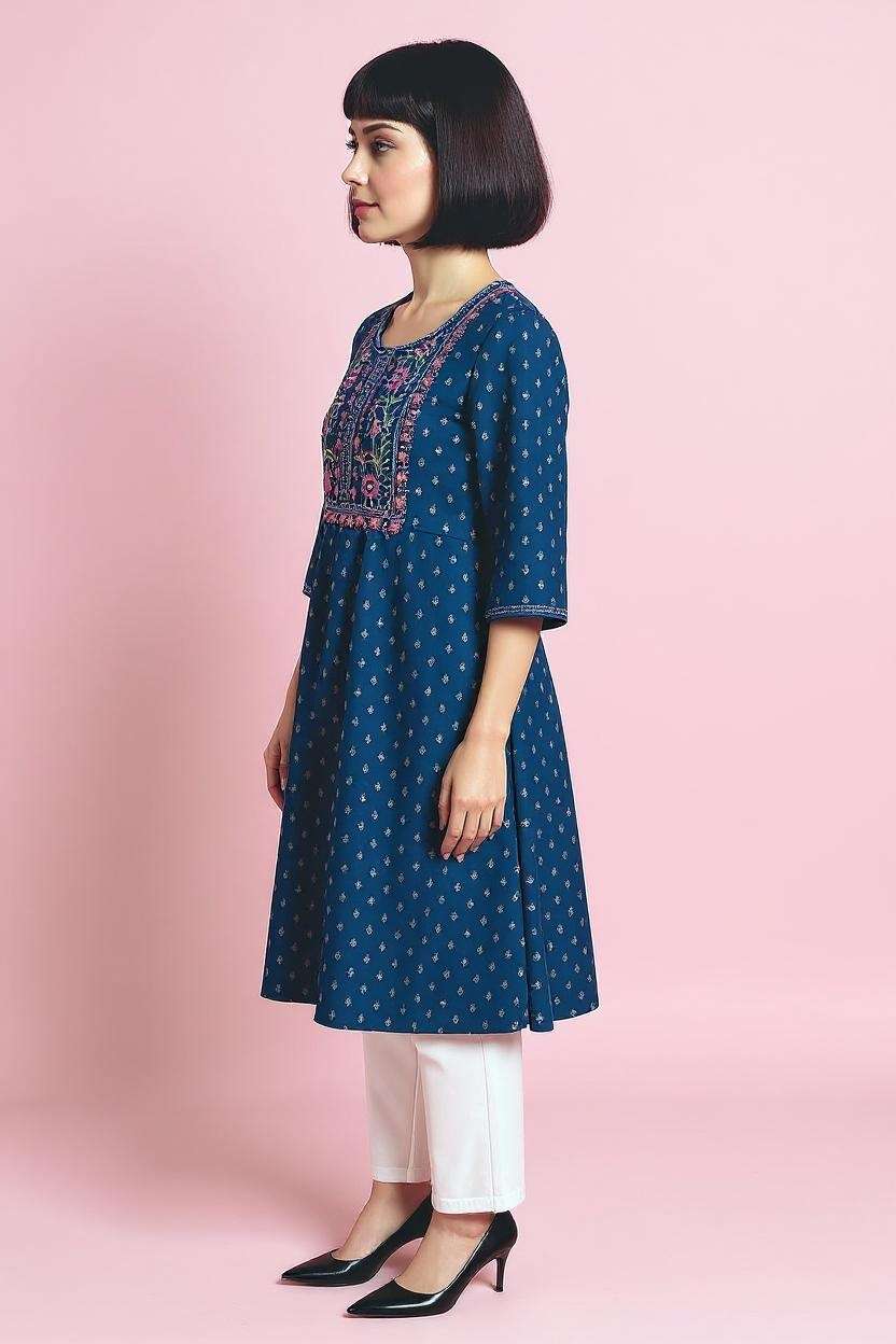 Embroidered-Blended-Fabric-V-Neck-Women-s-Festive-Wear-Kurta