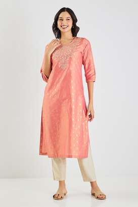 Printed-Blended-Fabric-Round-Neck-Women-s-Kurta