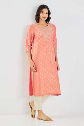 Printed-Blended-Fabric-Round-Neck-Women-s-Kurta