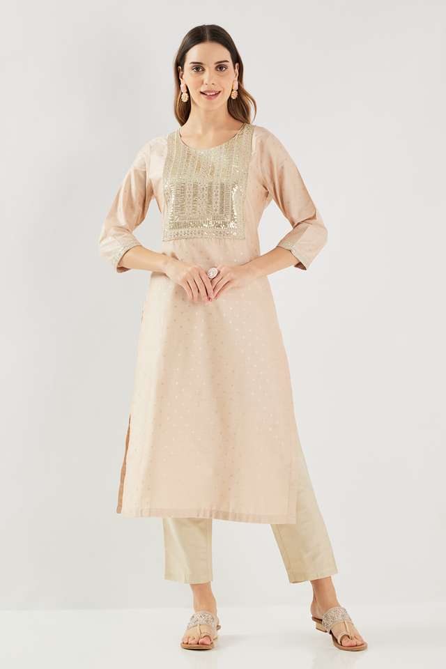 Printed-Blended-Fabric-Round-Neck-Women-s-Kurta