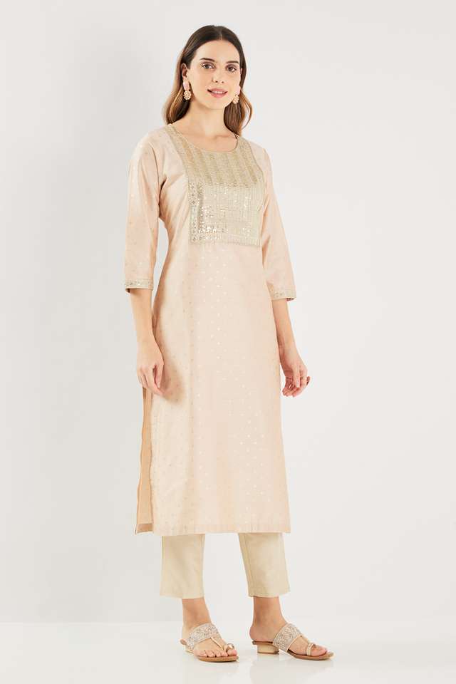 Printed-Blended-Fabric-Round-Neck-Women-s-Kurta