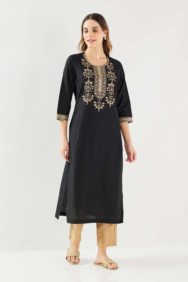 Printed-Blended-Fabric-Round-Neck-Women-s-Kurta