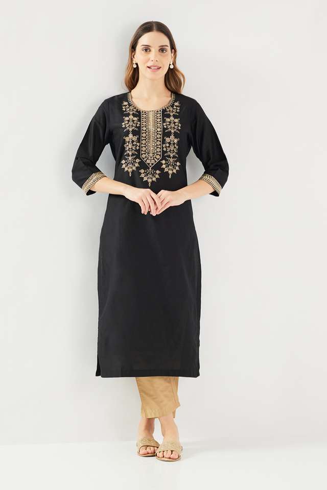 Printed-Blended-Fabric-Round-Neck-Women-s-Kurta