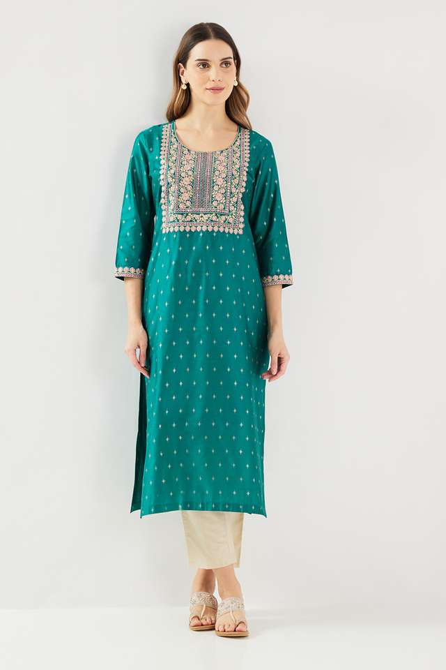 Printed-Blended-Fabric-Round-Neck-Women-s-Kurta