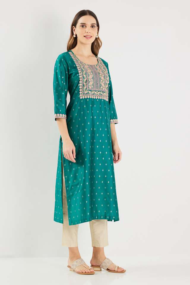 Printed-Blended-Fabric-Round-Neck-Women-s-Kurta