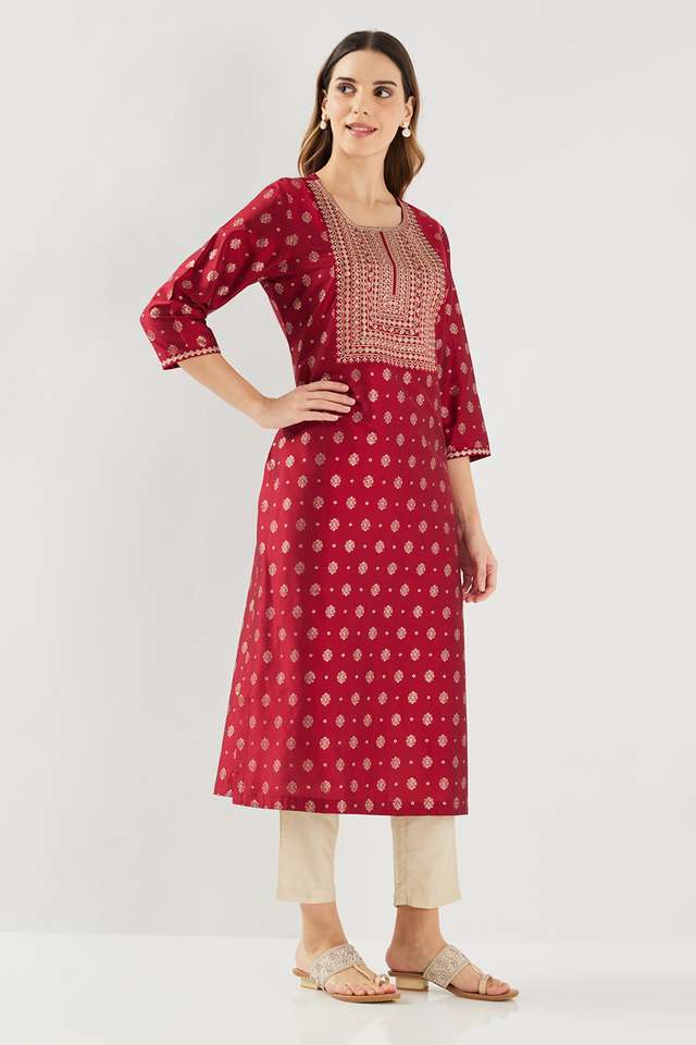 Printed-Blended-Fabric-Round-Neck-Women-s-Kurta